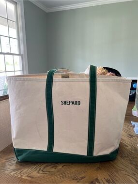 LL Bean boat tote XL in green with monogram